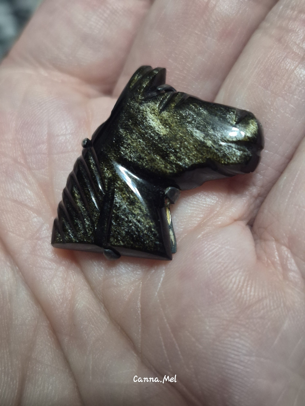 Gold Flash Obsidian Horse Pin